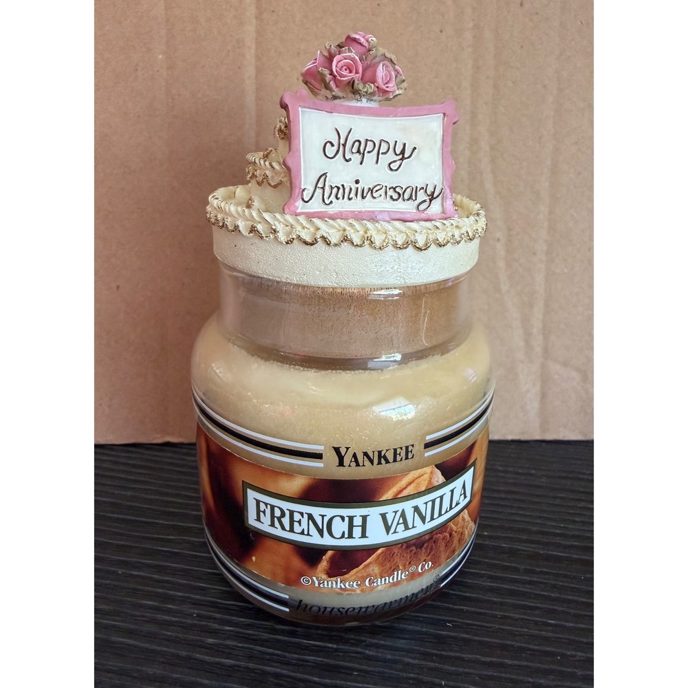Vintage Yankee Candle French Vanilla Happy Anniversary Cake Topper‎ Jar Candle